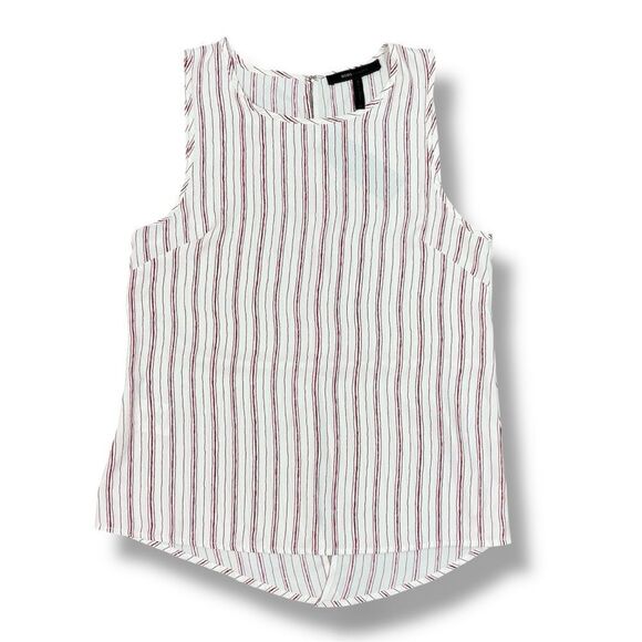 BCBGMaxAzria Striped Split Back Hem Sleeveless Tank Top Shirt Red White XS - Picture 14 of 14
